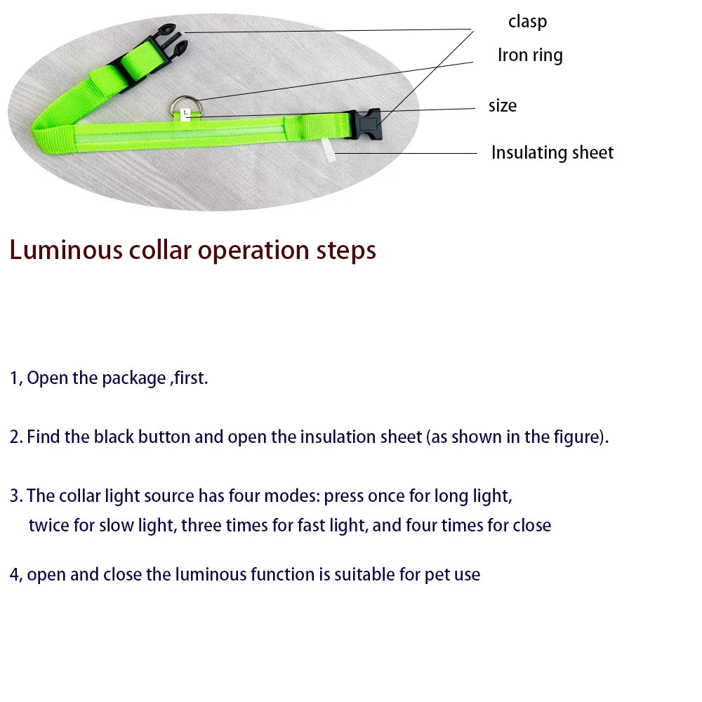 Nylon LED Night Safety Flashing Glow In The Dark Dog Leash Dogs Luminous Fluorescent Pet Dog Collar - Slobuy