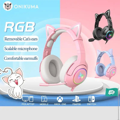 ONIKUMA K9 Wired Headphones with RGB Light Flexible HD Mic 3.5mm Gaming Headset Computer Earphones for PC Gamer PS4 XBox - Slobuy