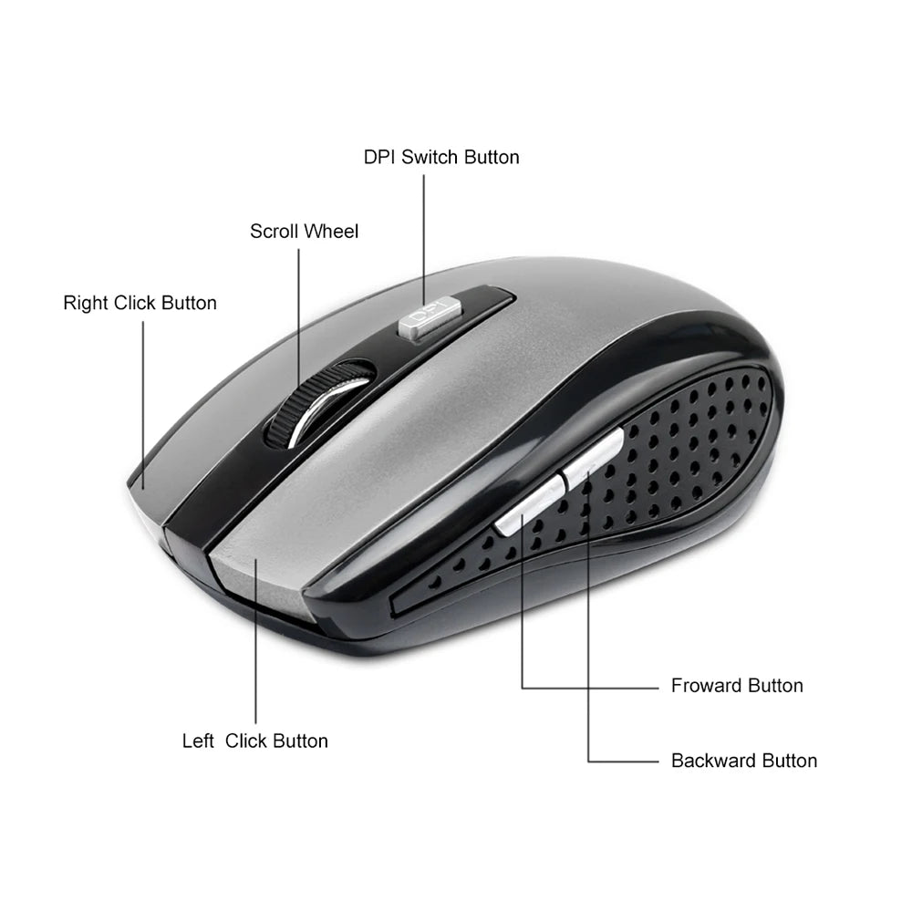 ORZERHOME 2.4GHz Wireless Mouse Adjustable DPI Gaming 6 Buttons Optical Mice With USB Receiver Mouse For Computer PC Accessories - Slobuy