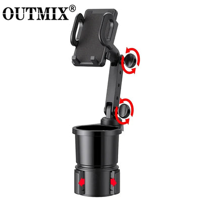 OUTMIX Car Cup Holder Expander with Cell Phone Mount 360 Rotation Cup Holder Expander Smartphone Mount Auto Interior Accessories - Slobuy