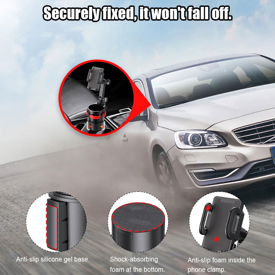 OUTMIX Car Cup Holder Expander with Cell Phone Mount 360 Rotation Cup Holder Expander Smartphone Mount Auto Interior Accessories - Slobuy