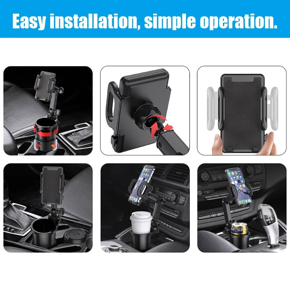 OUTMIX Car Cup Holder Expander with Cell Phone Mount 360 Rotation Cup Holder Expander Smartphone Mount Auto Interior Accessories - Slobuy