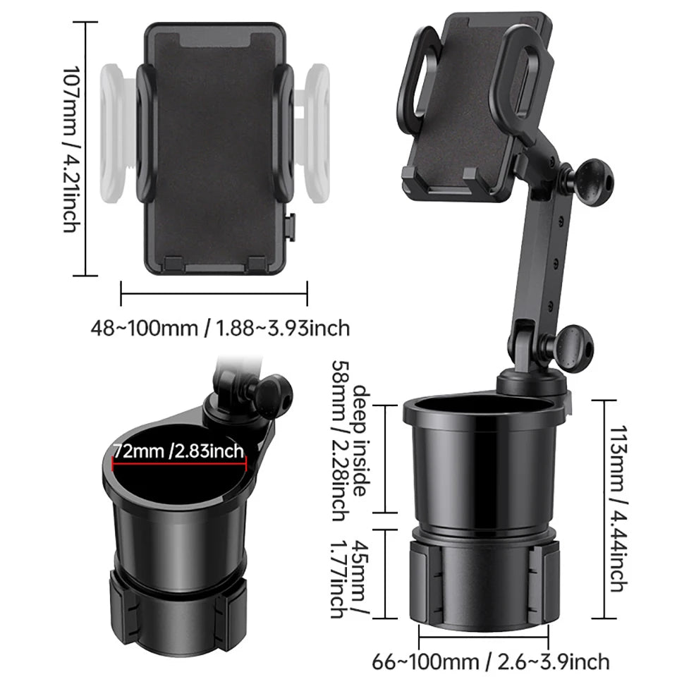 OUTMIX Car Cup Holder Expander with Cell Phone Mount 360 Rotation Cup Holder Expander Smartphone Mount Auto Interior Accessories - Slobuy