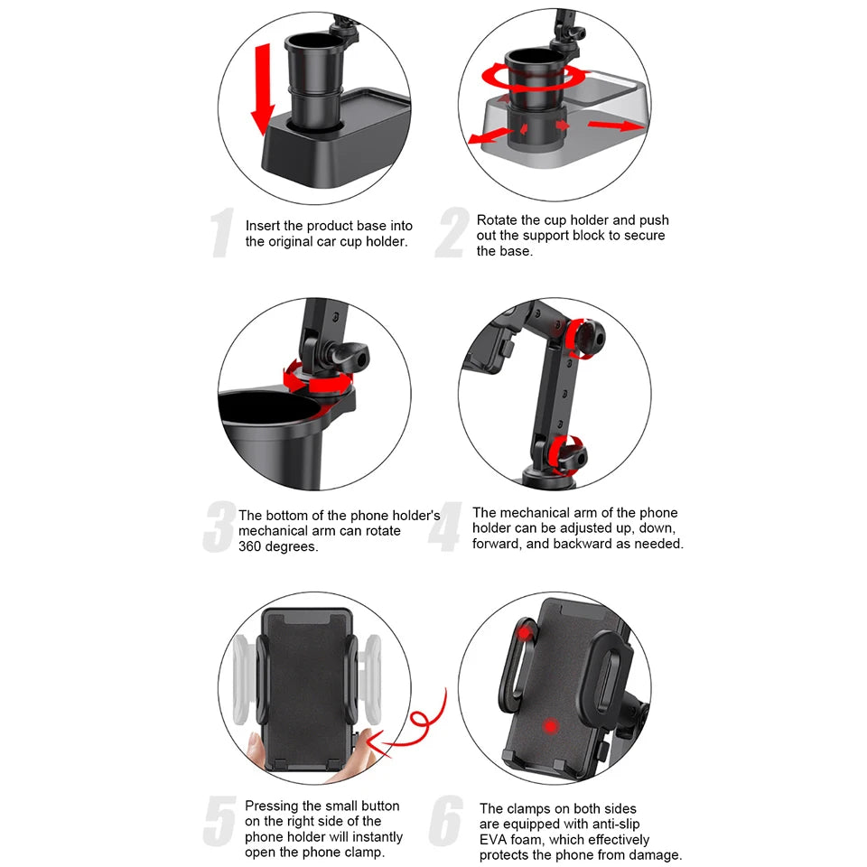 OUTMIX Car Cup Holder Expander with Cell Phone Mount 360 Rotation Cup Holder Expander Smartphone Mount Auto Interior Accessories - Slobuy