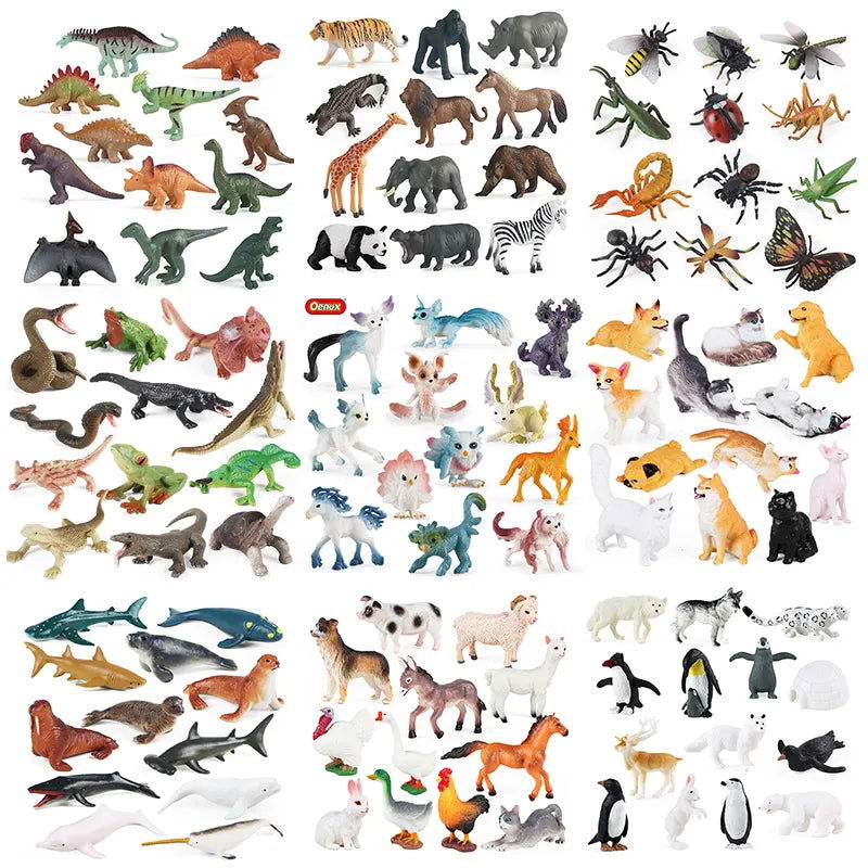 Oenux Montessori Miniature Lion Shark Horse Dinosaur Animals Model Set Action Figures Figurine Zoo Cute Education Kids Toy Gift - Slobuy