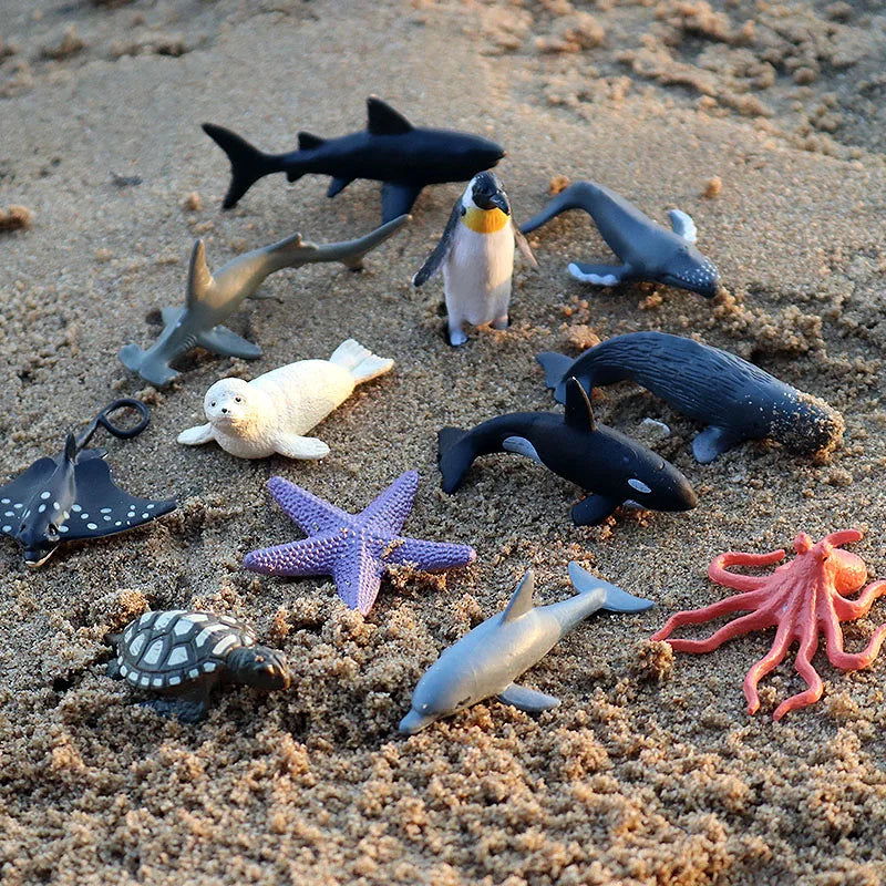 Oenux Montessori Miniature Lion Shark Horse Dinosaur Animals Model Set Action Figures Figurine Zoo Cute Education Kids Toy Gift - Slobuy