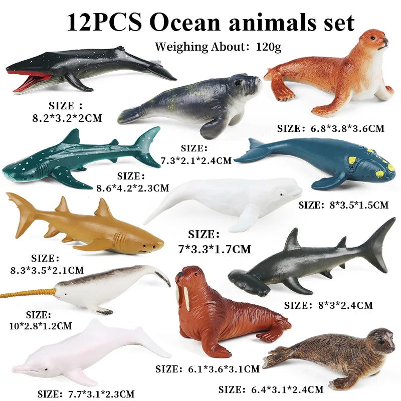 Oenux Montessori Miniature Lion Shark Horse Dinosaur Animals Model Set Action Figures Figurine Zoo Cute Education Kids Toy Gift - Slobuy
