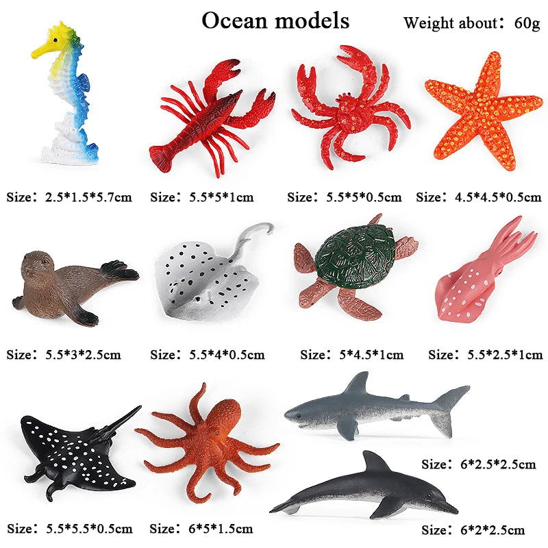 Oenux Montessori Miniature Lion Shark Horse Dinosaur Animals Model Set Action Figures Figurine Zoo Cute Education Kids Toy Gift - Slobuy