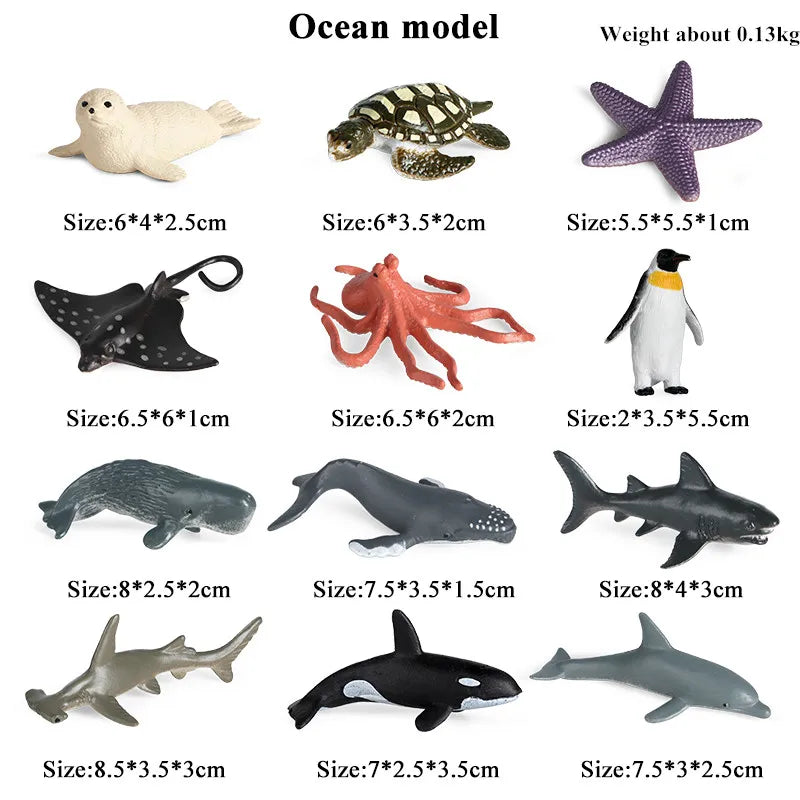 Oenux Montessori Miniature Lion Shark Horse Dinosaur Animals Model Set Action Figures Figurine Zoo Cute Education Kids Toy Gift - Slobuy