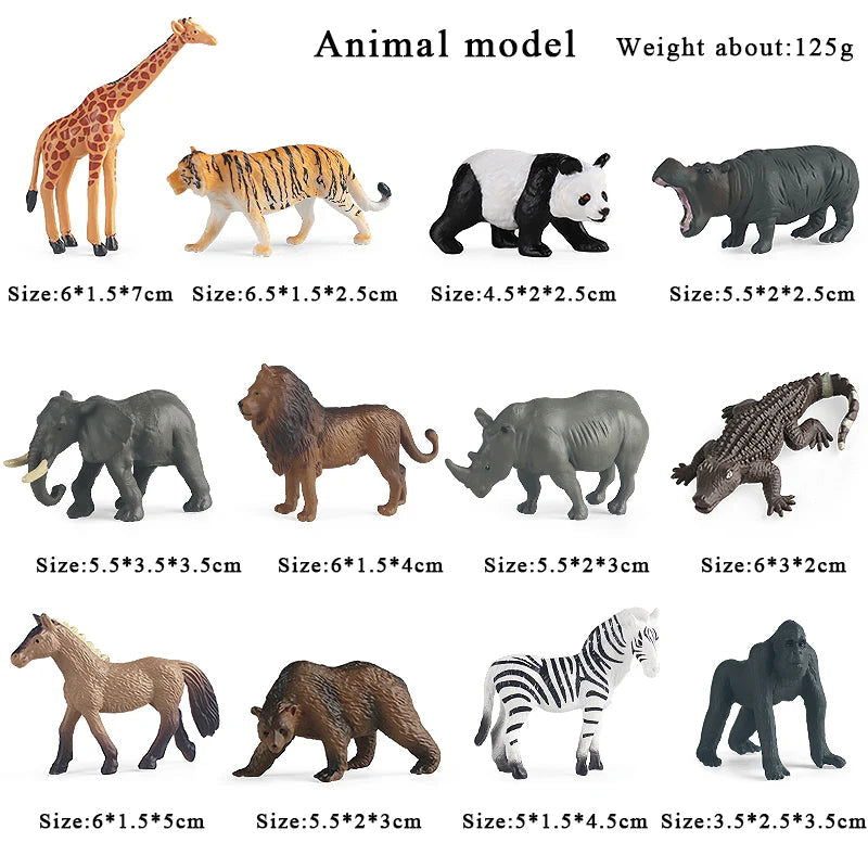 Oenux Montessori Miniature Lion Shark Horse Dinosaur Animals Model Set Action Figures Figurine Zoo Cute Education Kids Toy Gift - Slobuy