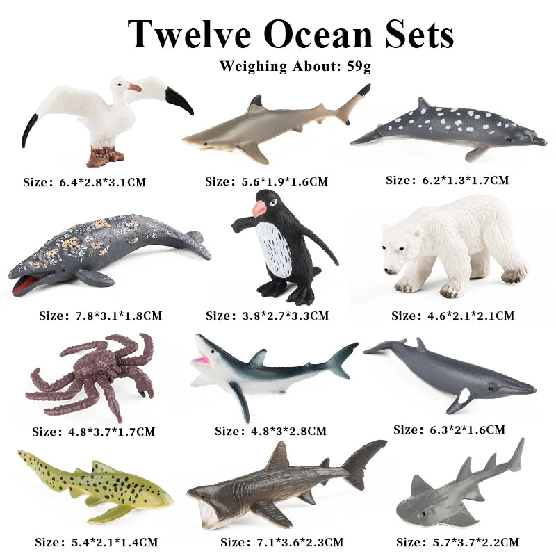 Oenux Montessori Miniature Lion Shark Horse Dinosaur Animals Model Set Action Figures Figurine Zoo Cute Education Kids Toy Gift - Slobuy