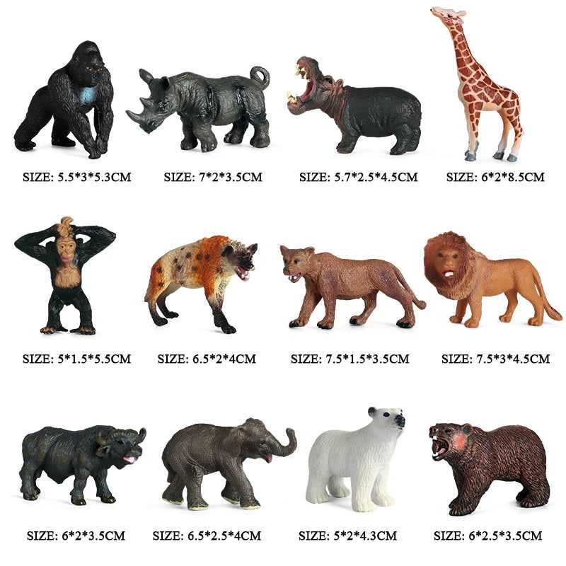 Oenux Montessori Miniature Lion Shark Horse Dinosaur Animals Model Set Action Figures Figurine Zoo Cute Education Kids Toy Gift - Slobuy