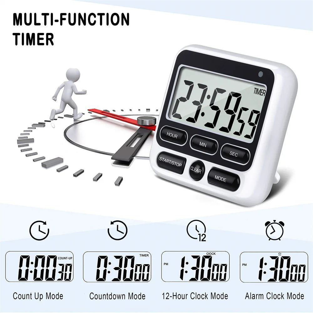 LCD Display Digital Kitchen Timer with Mute/Loud Alarm Switch ON/Off Switch 24 Hour Clock Alarm for Kids Teachers Cooking - Slobuy