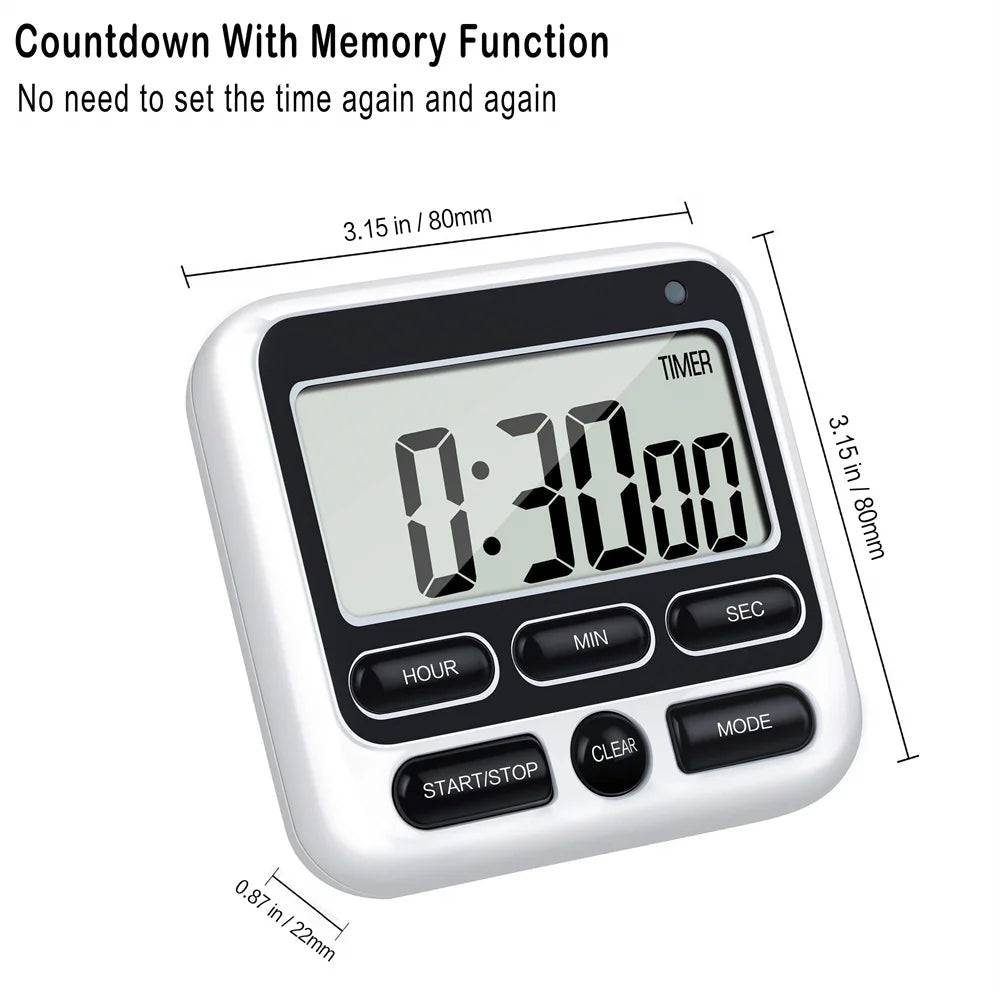 LCD Display Digital Kitchen Timer with Mute/Loud Alarm Switch ON/Off Switch 24 Hour Clock Alarm for Kids Teachers Cooking - Slobuy
