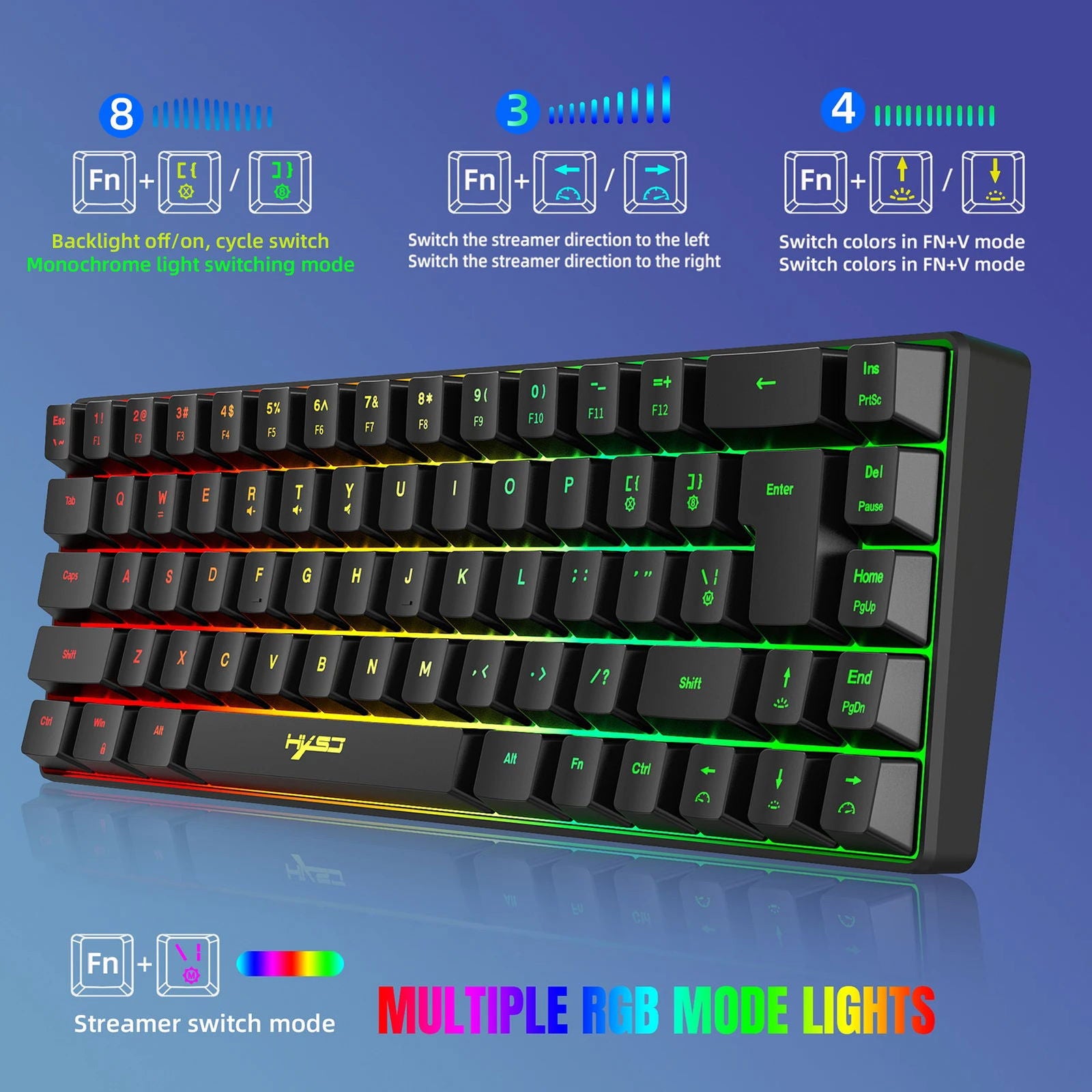 HXSJ V200 Wired K68 RGB Streamer Mini Gaming Keyboard 19-Key Conflict-Free Membrane Keyboard but Mechanical Feel for Game/Office - Slobuy