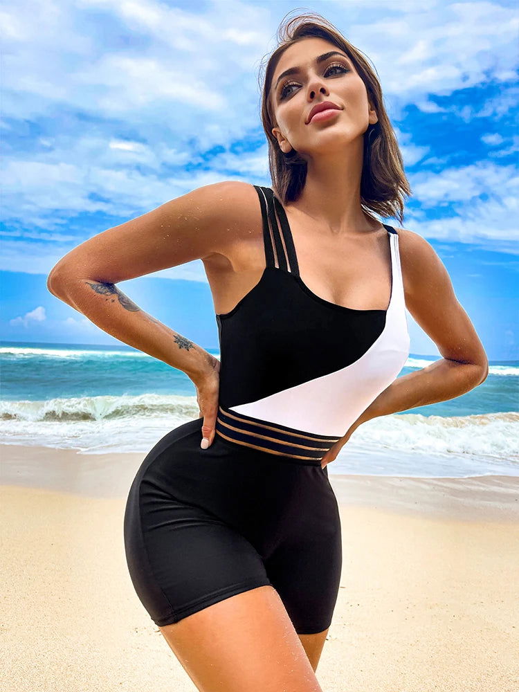 One Piece Swimsuit Women Push Up Swimming Suit patchwork Bathing Suit High waist Beachwear Monokini One Piece Swimwear Women - Slobuy