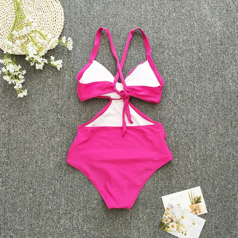 One Piece Tankini Swimwear 2023 New Solid Halter Plus Size Brazil Beach Push-Up Bathing Suit High Waist Bodysuit Monokini bikini - Slobuy