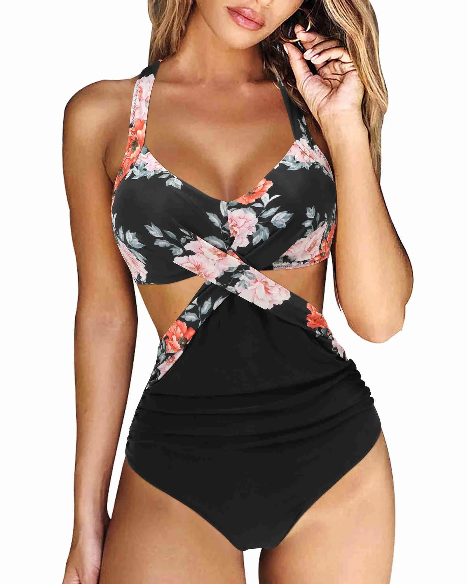 One Piece Tankini Swimwear 2023 New Solid Halter Plus Size Brazil Beach Push-Up Bathing Suit High Waist Bodysuit Monokini bikini - Slobuy