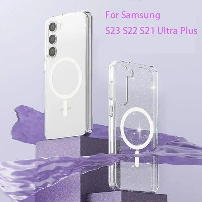 Original For Magsafe Magnetic Phone Case For Samsung Galaxy S23 S22 Ultra Plus Wireless Charging Clear Cases Accessories - Slobuy