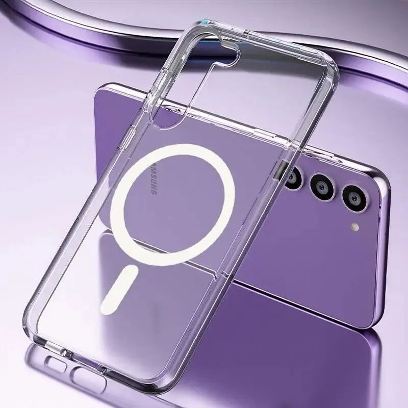 Original For Magsafe Magnetic Phone Case For Samsung Galaxy S23 S22 Ultra Plus Wireless Charging Clear Cases Accessories - Slobuy