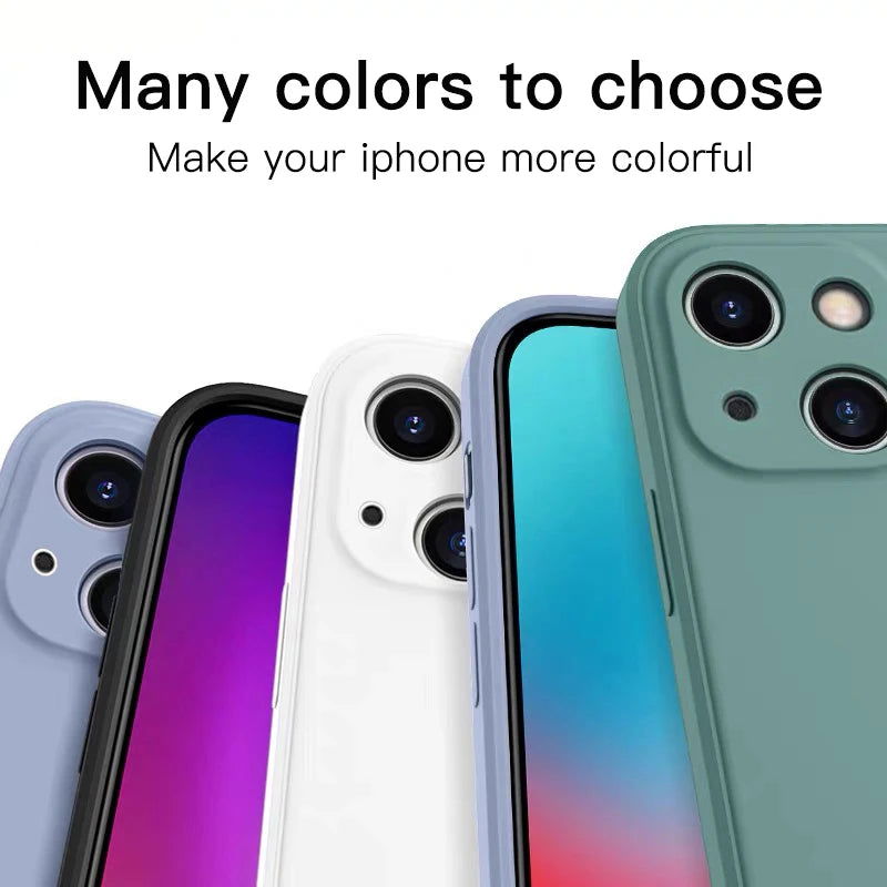 Original Square Liquid Silicone Phone Case For iPhone 15 14 13 11 12 Pro Max Mini X XS 7 8 Plus SE 2020 Shockproof Back Cover - Slobuy