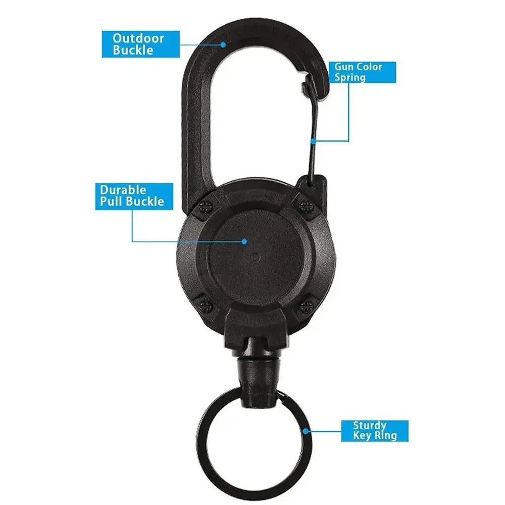 Outdoor Automatic Heavy Duty Retractable Wire Rope Luya Anti-theft Tactical Carabiner Keychain Telescopic Hook Tool Camping Gear - Slobuy