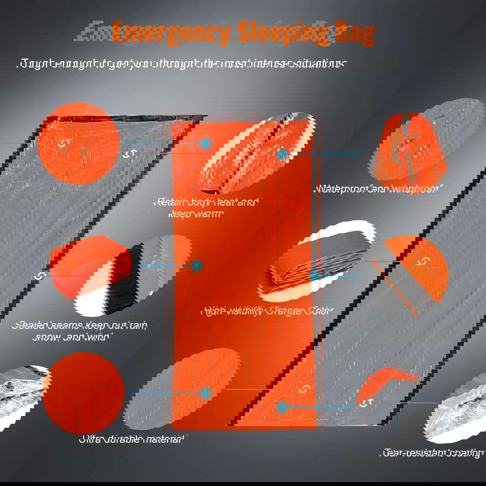 Outdoor Emergency Survival Sleeping Bag Thermal Blanket Mylar Waterproof Reusable Sack Portable Camping Hiking Emergency Gear - Slobuy