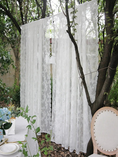 Outdoor Lace Curtain German Style White Flower Sheer Rod Pocket Curtain - Slobuy