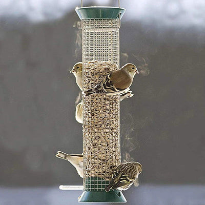 Outdoor Mesh Bird Feeder Hanging Hook Dark Green Food Dispenser Multiple Hole Outdoor Garden Balcony Porch Pet Supply Accessory - Slobuy