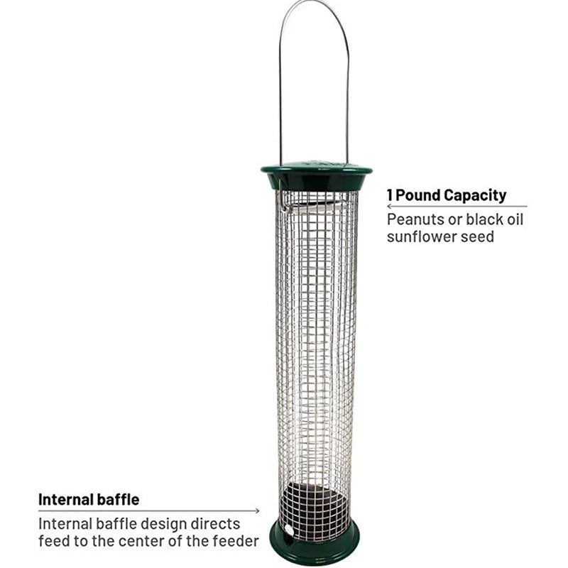 Outdoor Mesh Bird Feeder Hanging Hook Dark Green Food Dispenser Multiple Hole Outdoor Garden Balcony Porch Pet Supply Accessory - Slobuy