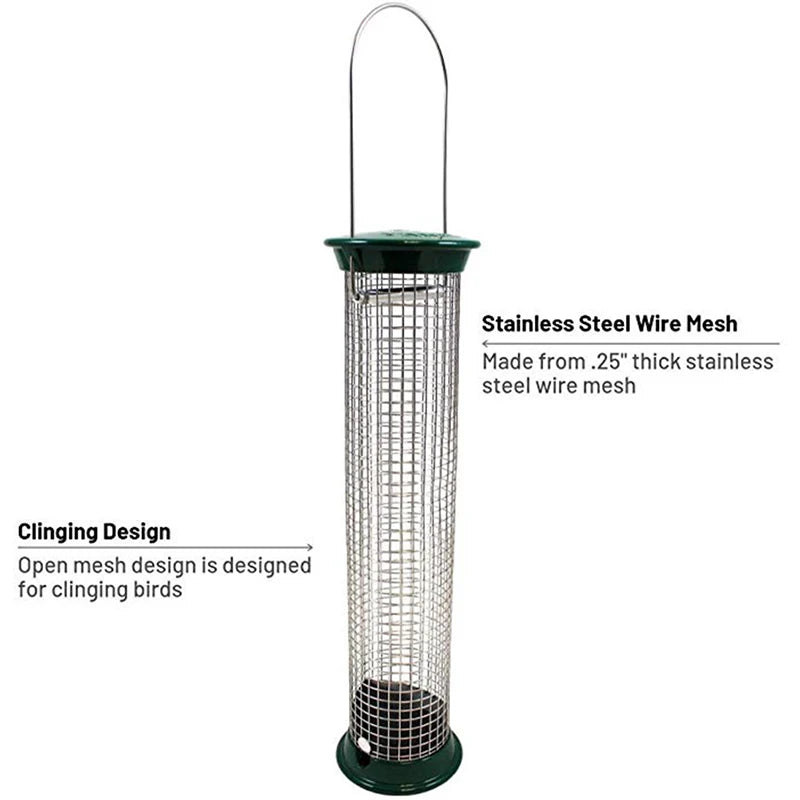 Outdoor Mesh Bird Feeder Hanging Hook Dark Green Food Dispenser Multiple Hole Outdoor Garden Balcony Porch Pet Supply Accessory - Slobuy