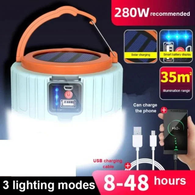 Outdoor Solar LED Camping Lights USB Rechargeable Tent Portable Lanterns Emergency Lights For Fishing Barbecue Camping Lighting - Slobuy