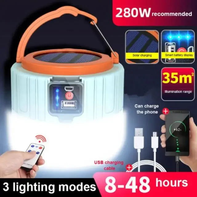 Outdoor Solar LED Camping Lights USB Rechargeable Tent Portable Lanterns Emergency Lights For Fishing Barbecue Camping Lighting - Slobuy