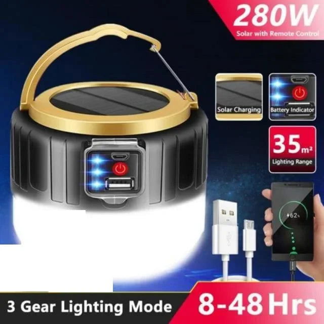 Outdoor Solar LED Camping Lights USB Rechargeable Tent Portable Lanterns Emergency Lights For Fishing Barbecue Camping Lighting - Slobuy