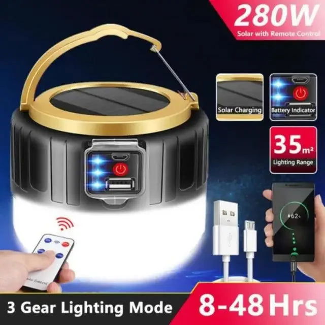 Outdoor Solar LED Camping Lights USB Rechargeable Tent Portable Lanterns Emergency Lights For Fishing Barbecue Camping Lighting - Slobuy