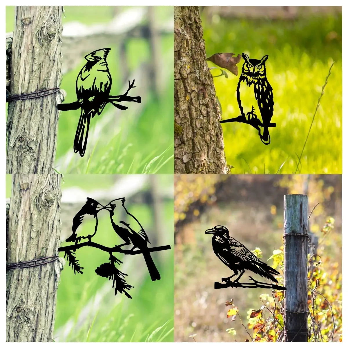 Metal Birds Yard Decor for Tree, Metal Raven/Owl,Steel Art, Garden Sculpture, Outdoor Decorations, Backyard Art, Silhouette Art - Slobuy