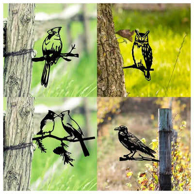 Metal Birds Yard Decor for Tree, Metal Raven/Owl,Steel Art, Garden Sculpture, Outdoor Decorations, Backyard Art, Silhouette Art - Slobuy