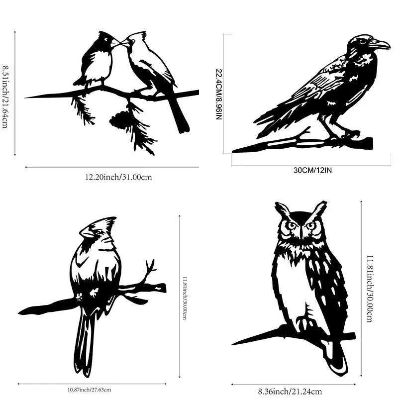Metal Birds Yard Decor for Tree, Metal Raven/Owl,Steel Art, Garden Sculpture, Outdoor Decorations, Backyard Art, Silhouette Art - Slobuy