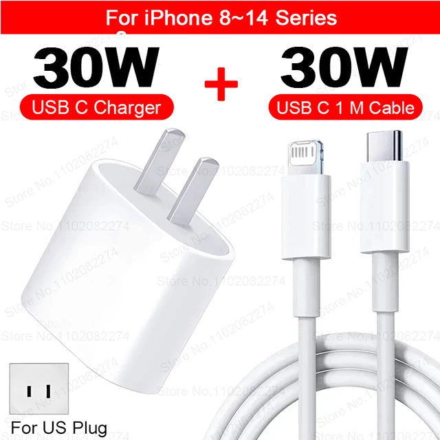 PD 30W Fast Charger For Apple iPhone 14 11 12 13 15 Pro Max Fast Charging Cable For iPhone 15 14 Plus Charger Phone Accessories - Slobuy