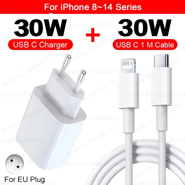 PD 30W Fast Charger For Apple iPhone 14 11 12 13 15 Pro Max Fast Charging Cable For iPhone 15 14 Plus Charger Phone Accessories - Slobuy