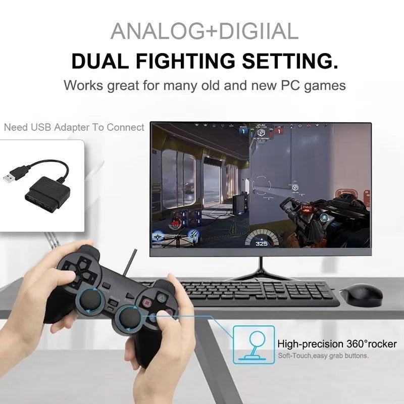 Wired Gamepad for Sony PS2 Controller for Mando PS2/PS2 Joystick for Playstation 2 Vibration Shock Joypad Wired USB PC Controle - Slobuy