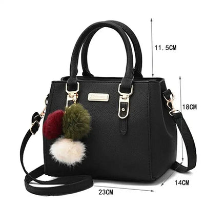 PU Leather Ladies HandBags Women Vintage Purse Plush Tassel Messenger Bags Tote Boston Shoulder Crossbody Bag - Slobuy