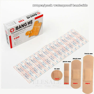 100Pcs/Pack Waterproof Band-Aids Bandages First Aid Medical Anti-Bacteria Wound Plaster Multi Size Home Travel Emergency Kits - Slobuy