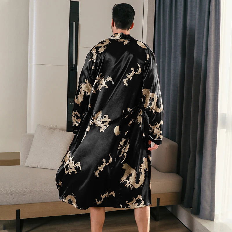 Pajama men's spring and autumn silk thin style oversized pajamas long sleeved bathrobes ice silk bathrobes home clothing summer - Slobuy