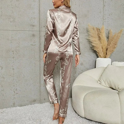 Pajamas Set Long Sleeve Sleepwear Women Button Down Nightwear Pj Sets Print Shirt with Trouser Loungewear Female Pyjamas Suits - Slobuy
