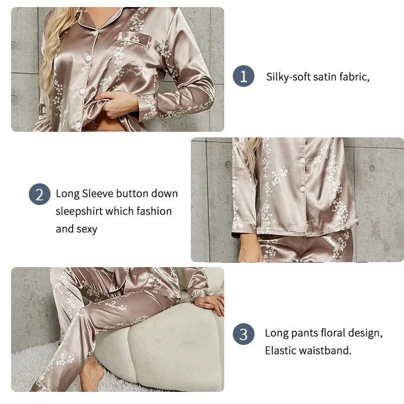 Pajamas Set Long Sleeve Sleepwear Women Button Down Nightwear Pj Sets Print Shirt with Trouser Loungewear Female Pyjamas Suits - Slobuy