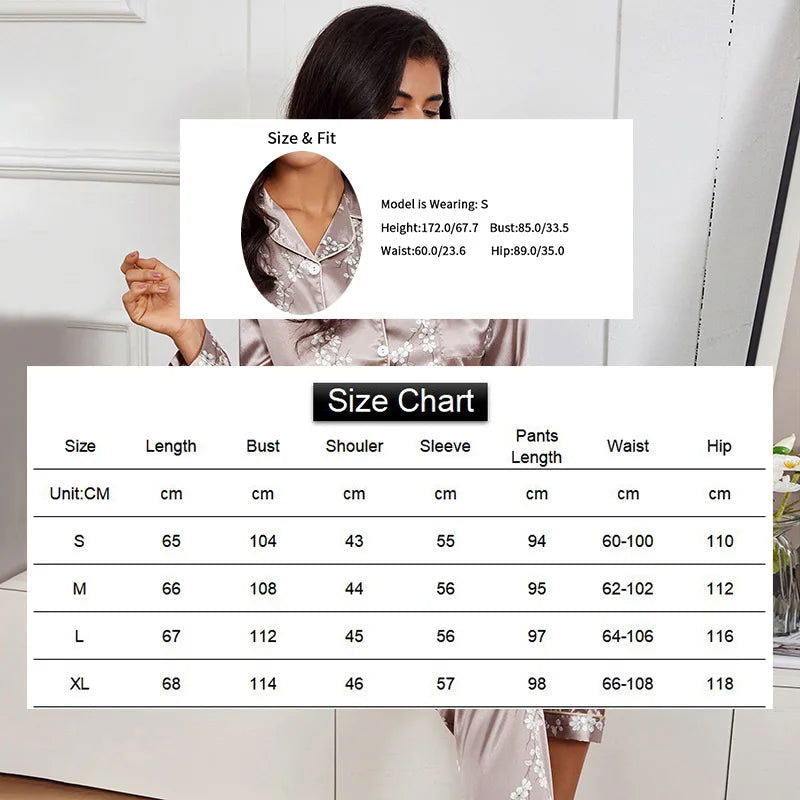 Pajamas Set Long Sleeve Sleepwear Women Button Down Nightwear Pj Sets Print Shirt with Trouser Loungewear Female Pyjamas Suits - Slobuy