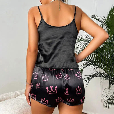Pajamas Womens Sexy Lingerie Satin Sleepwear Silk Cami Shorts Set Soft Sleep Pjs 2 Piece Nightwear Print Pajamas Mujer Homewear - Slobuy