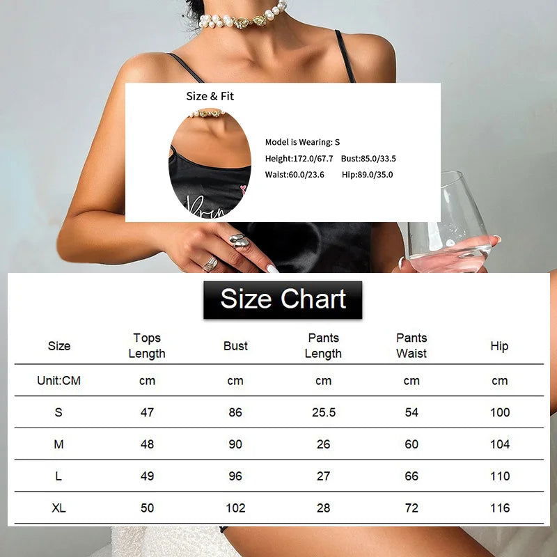 Pajamas Womens Sexy Lingerie Satin Sleepwear Silk Cami Shorts Set Soft Sleep Pjs 2 Piece Nightwear Print Pajamas Mujer Homewear - Slobuy