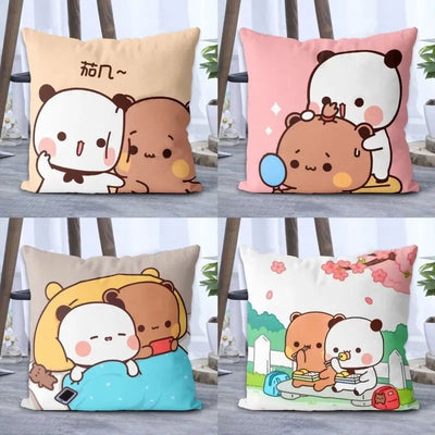 Panda Bubu And Dudu Printing Throw Pillow Cartoon Square Pillow Kawaii Anime Soft Waist Sofa Cushion Throw Bedroom Pillows - Slobuy